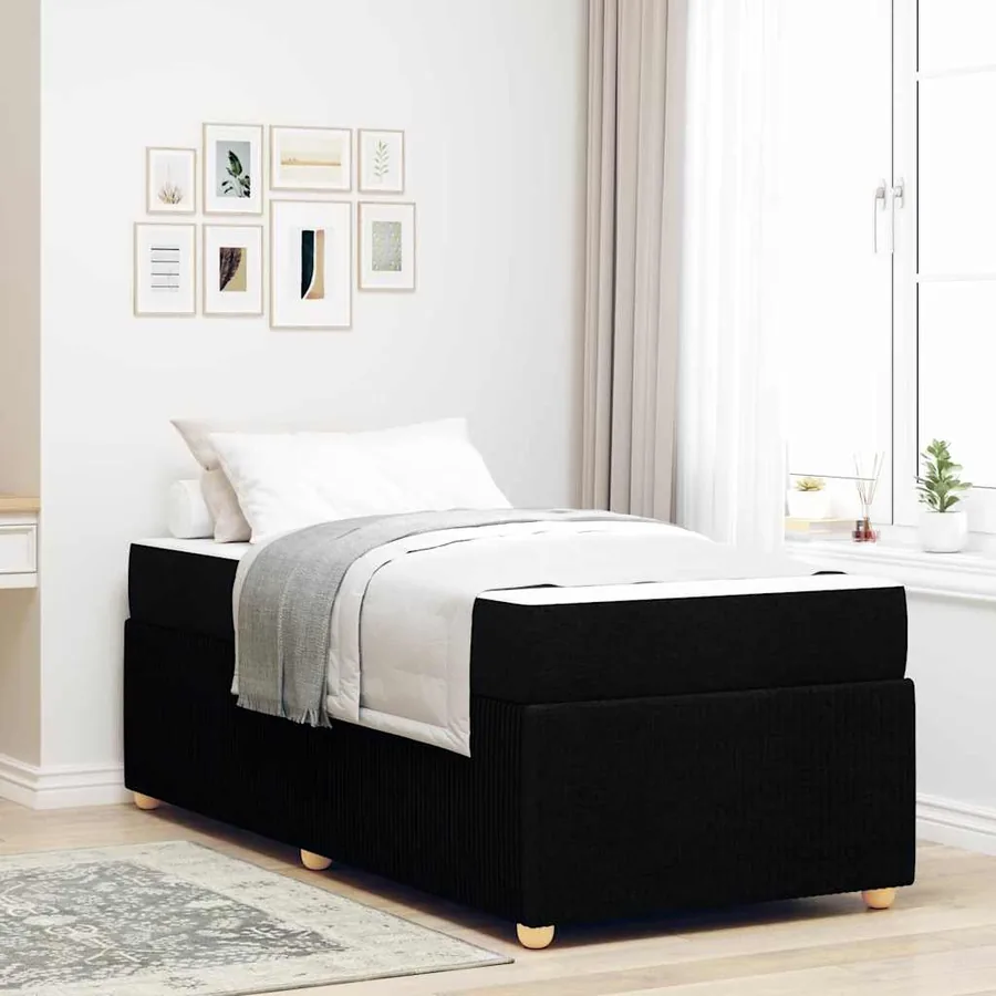 Cadre de lit avec matelas Noir 80 x 200 cm tissu