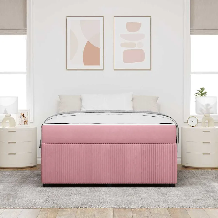 Cadre de lit avec matelas Rose 140 x 200 cm tissu - 3