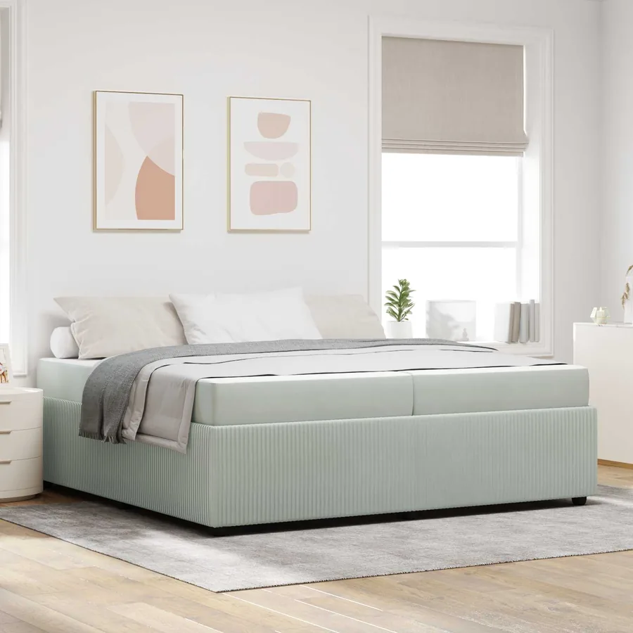 Cadre de lit avec matelas Gris clair 200 x 200 cm tissu