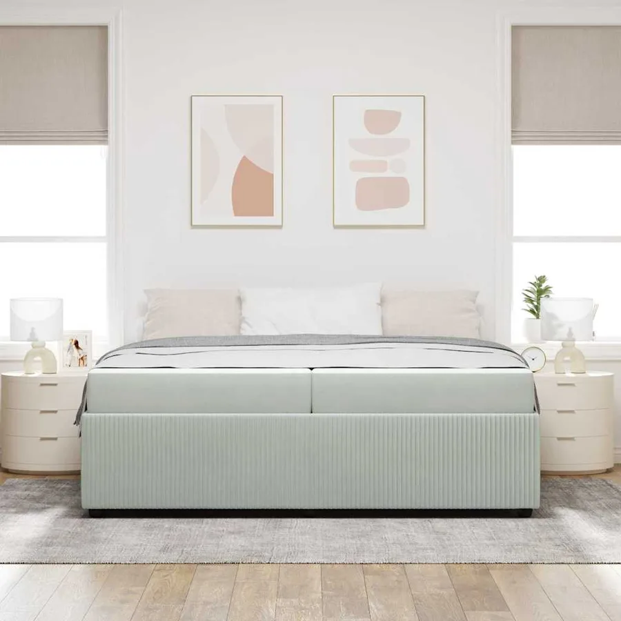 Cadre de lit avec matelas Gris clair 200 x 200 cm tissu - 3