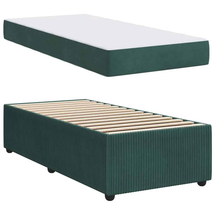 Cadre de lit avec matelas Vert foncé 90 x 190 cm tissu - 5