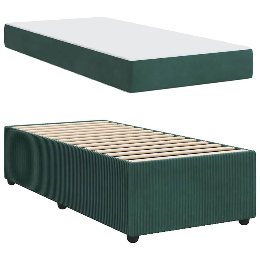 Cadre de lit avec matelas Vert foncé 90 x 190 cm tissu - 6