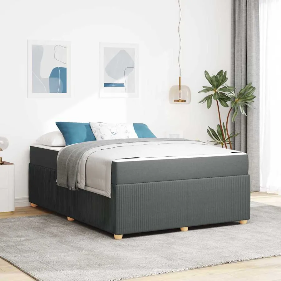 Cadre de lit avec matelas Gris foncé 160 x 200 cm tissu