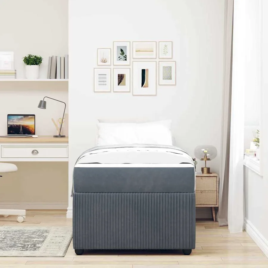 Cadre de lit avec matelas Gris foncé 100 x 200 cm tissu - 3