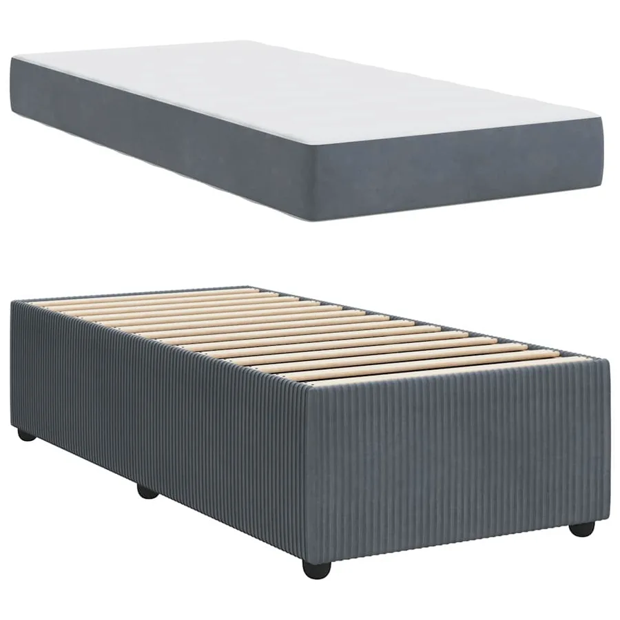Cadre de lit avec matelas Gris foncé 100 x 200 cm tissu - 4