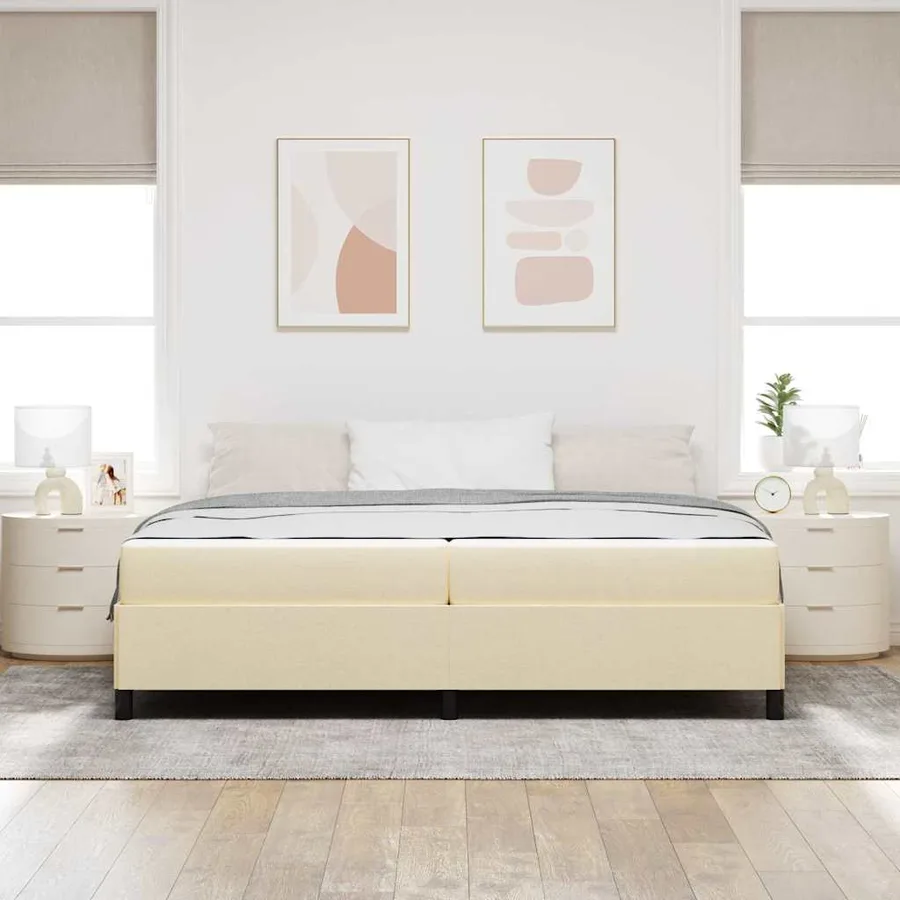 Lit à ressorts avec matelas Crème 200 x 200 cm tissu - 3