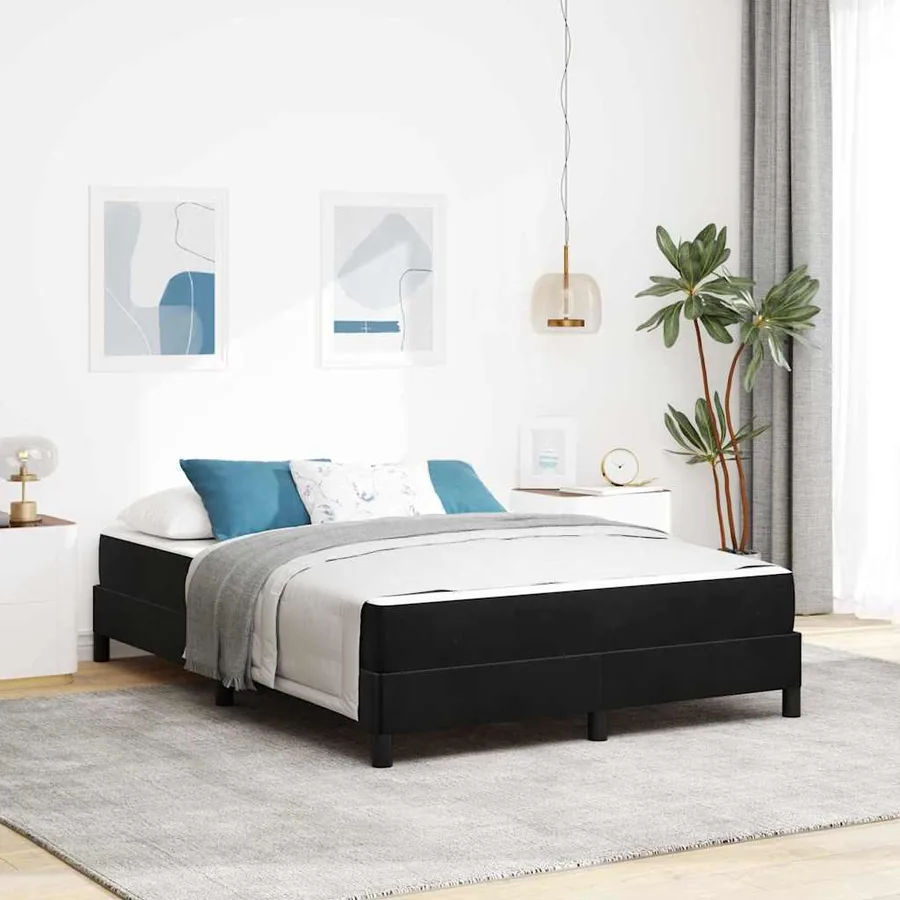 Lit à ressorts avec matelas Noir 140 x 190 cm tissu