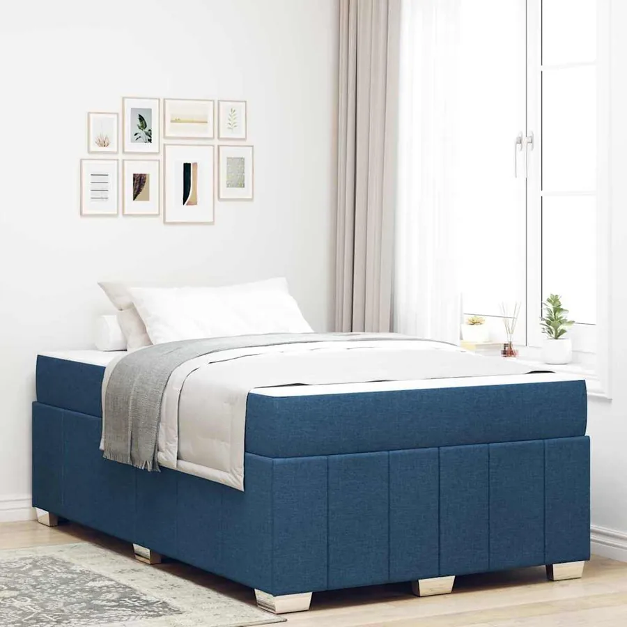 Cadre de lit avec matelas Bleu 120 x 200 cm tissu