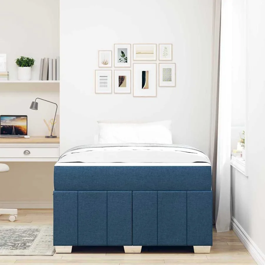 Cadre de lit avec matelas Bleu 120 x 200 cm tissu - 3