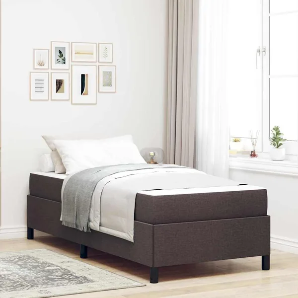 Lit à ressorts avec matelas Marron foncé 90 x 190 cm tissu