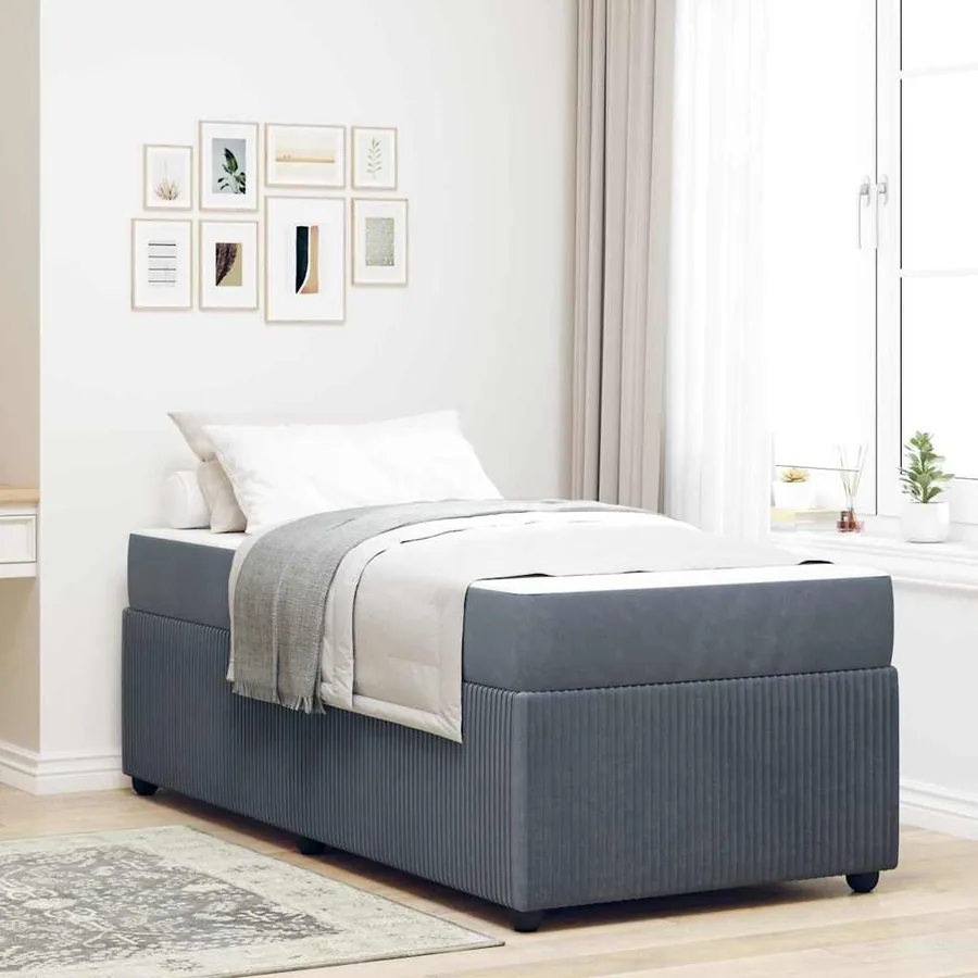 Cadre de lit avec matelas Gris foncé 90 x 190 cm tissu