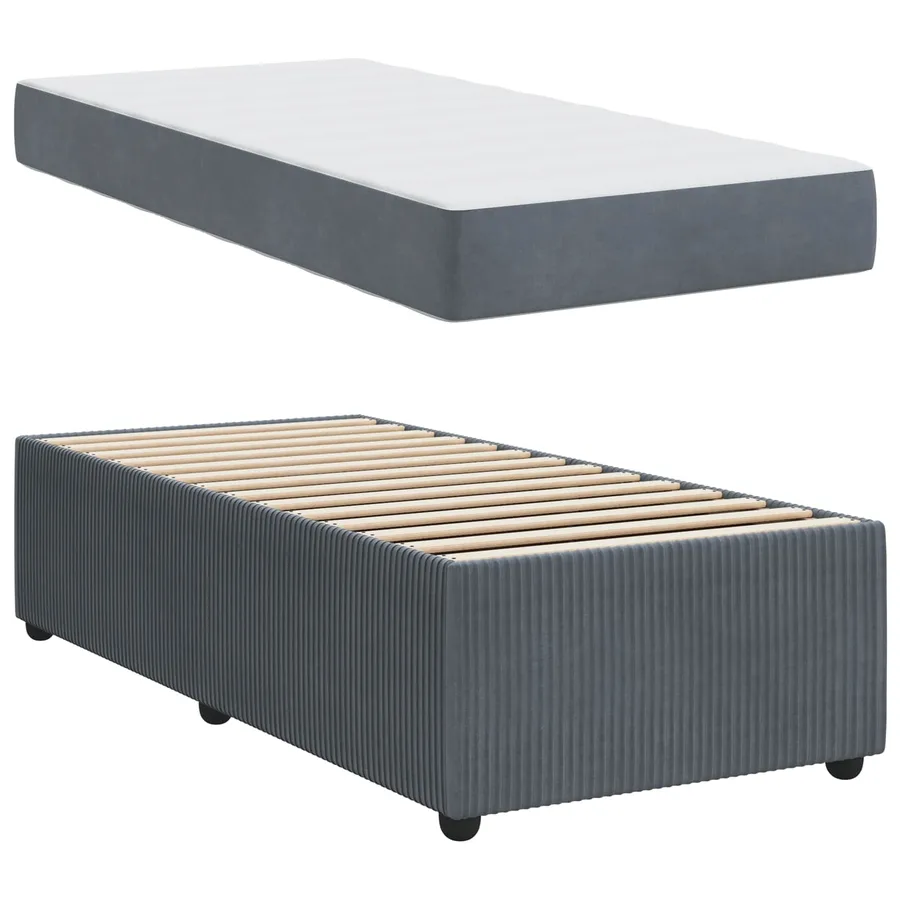 Cadre de lit avec matelas Gris foncé 90 x 190 cm tissu - 5