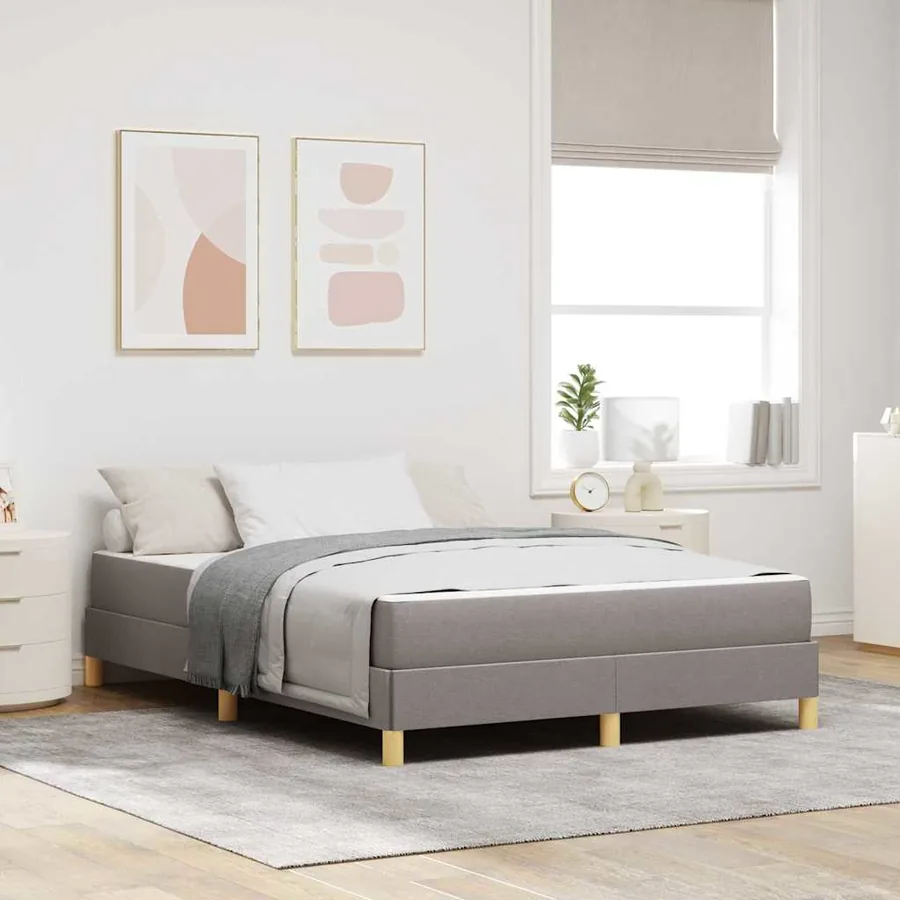 Lit à ressorts avec matelas Taupe 140 x 200 cm tissu