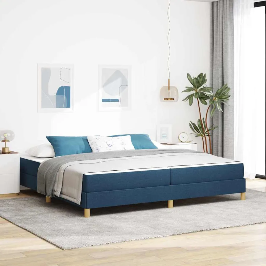 Lit à ressorts avec matelas Bleu 200 x 200 cm tissu