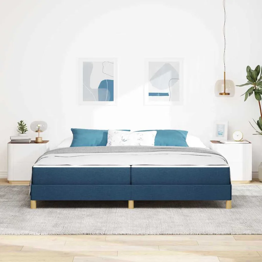 Lit à ressorts avec matelas Bleu 200 x 200 cm tissu - 3