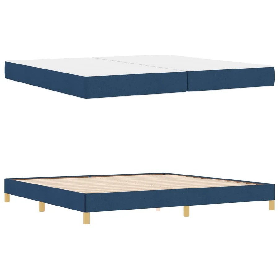Lit à ressorts avec matelas Bleu 200 x 200 cm tissu - 4