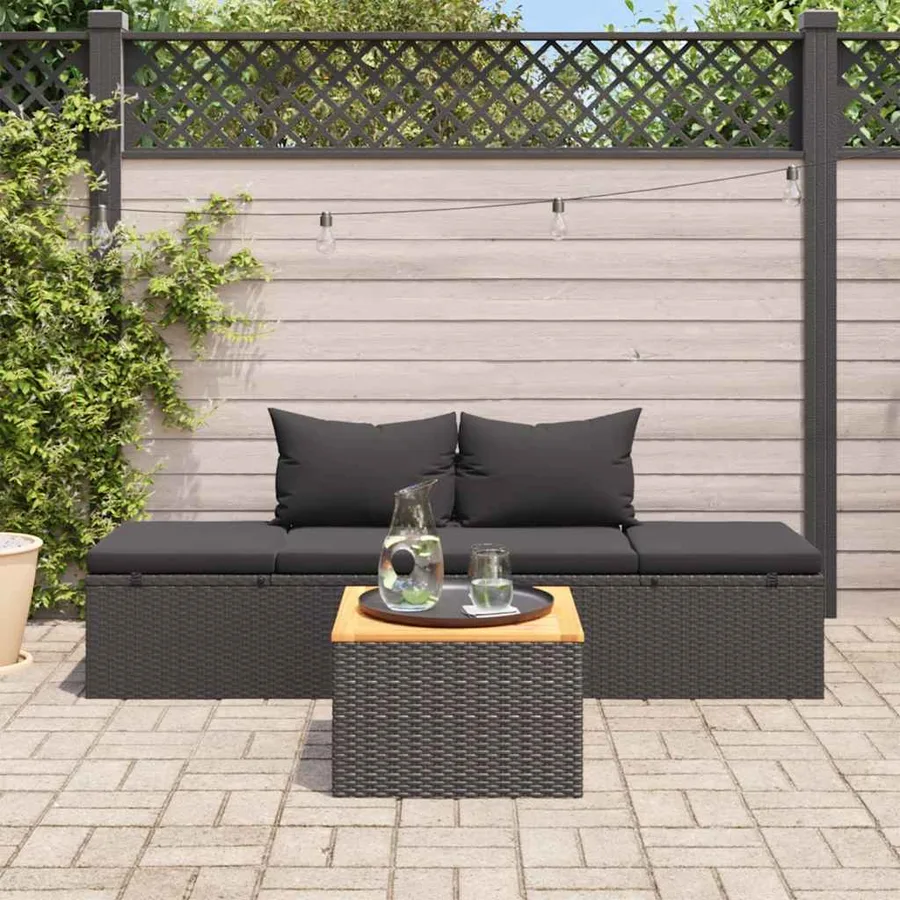 Chaise longue avec coussins Résine tressée Noir - 3