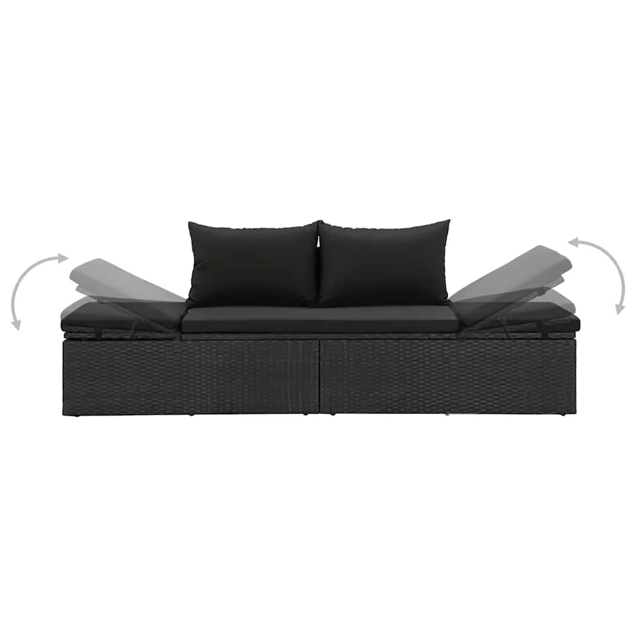 Chaise longue avec coussins Résine tressée Noir - 5