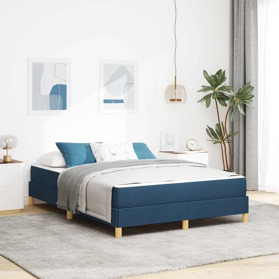 Lit à ressorts avec matelas Bleu 140 x 200 cm tissu
