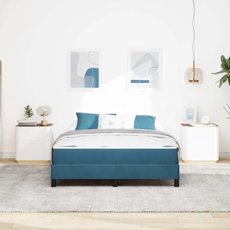 Lit à ressorts avec matelas Bleu foncé 140 x 190 cm tissu - 3