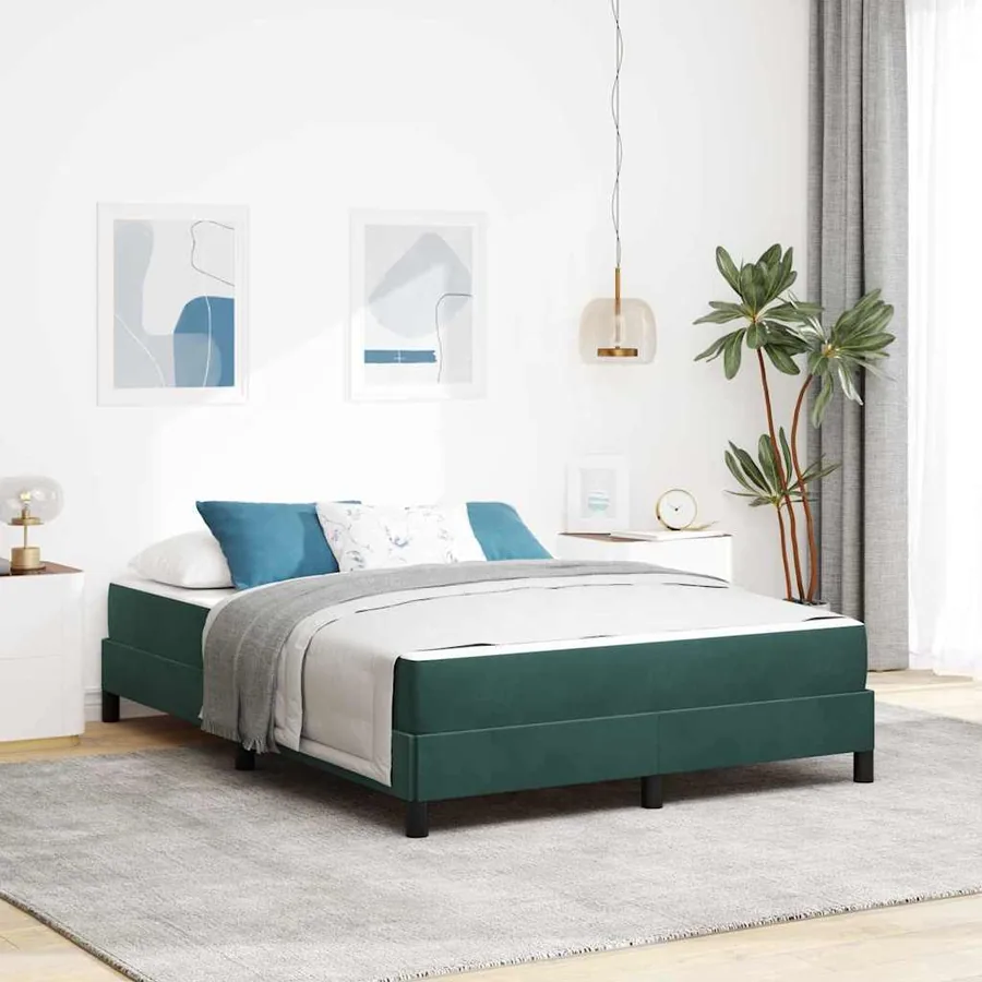 Lit à ressorts avec matelas Vert foncé 140 x 200 cm tissu