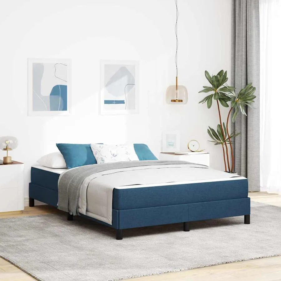 Lit à ressorts avec matelas Bleu 140 x 200 cm tissu