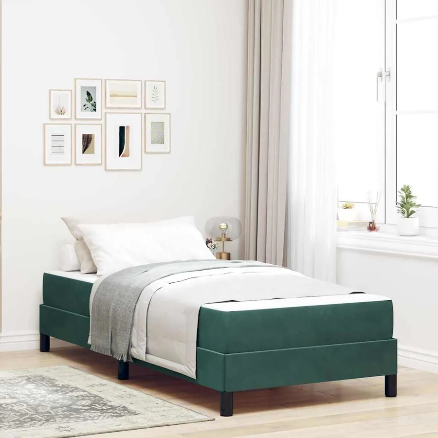 Lit à ressorts avec matelas Vert foncé 100 x 220 cm tissu
