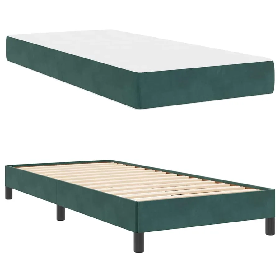Lit à ressorts avec matelas Vert foncé 100 x 220 cm tissu - 4