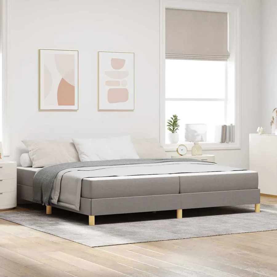 Lit à ressorts avec matelas Taupe 200 x 200 cm tissu