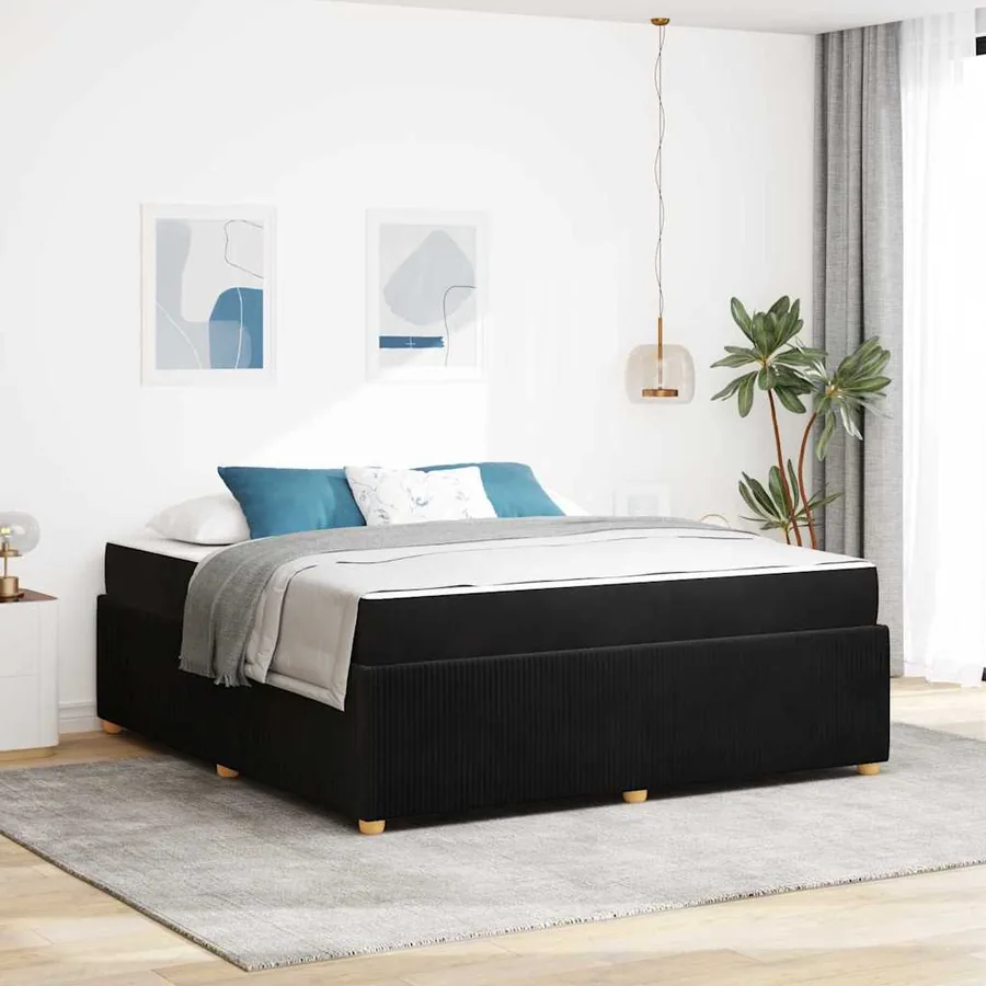 Cadre de lit avec matelas Noir 180 x 200 cm tissu
