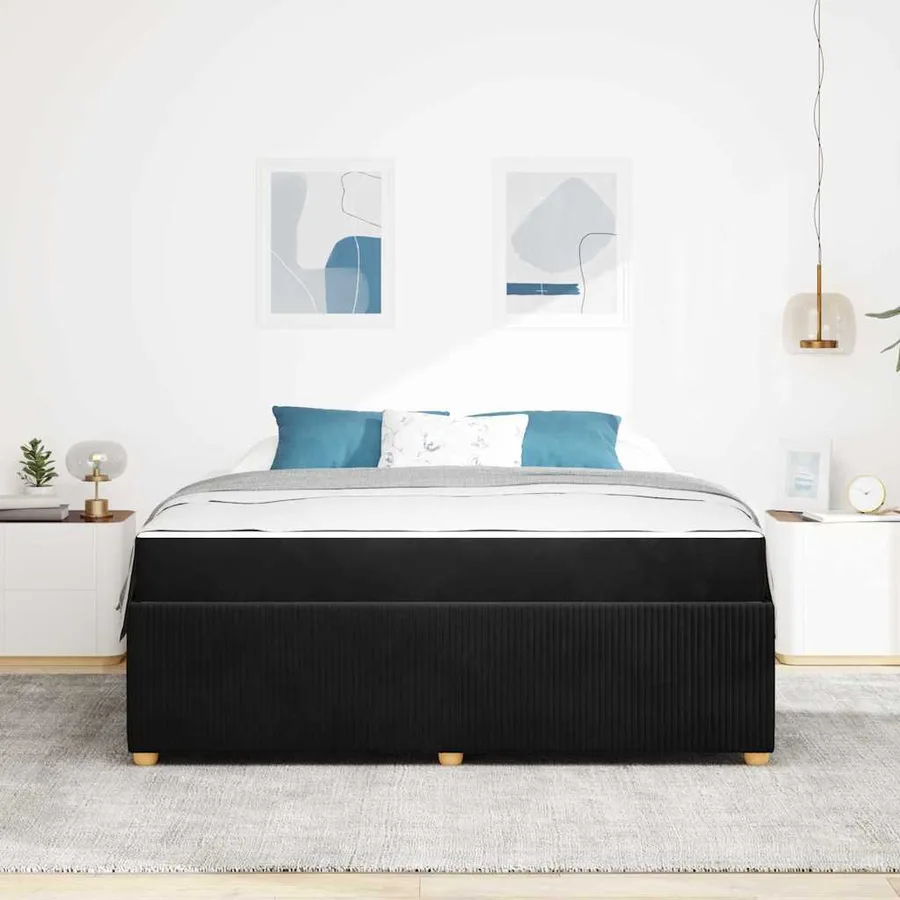 Cadre de lit avec matelas Noir 180 x 200 cm tissu - 3