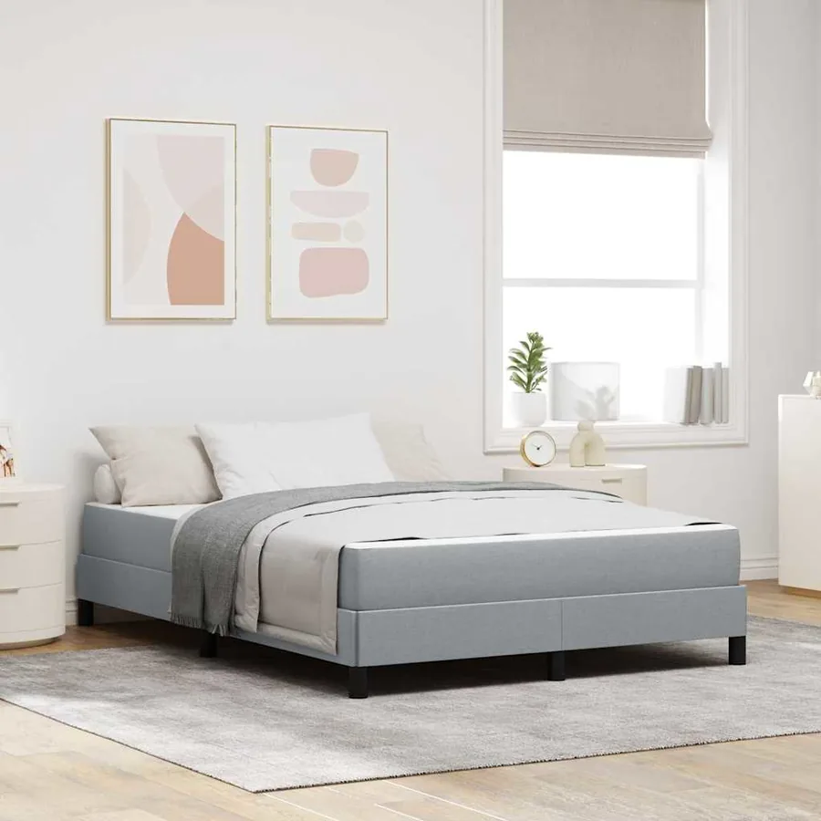 Lit à ressorts avec matelas Gris clair 140 x 190 cm tissu