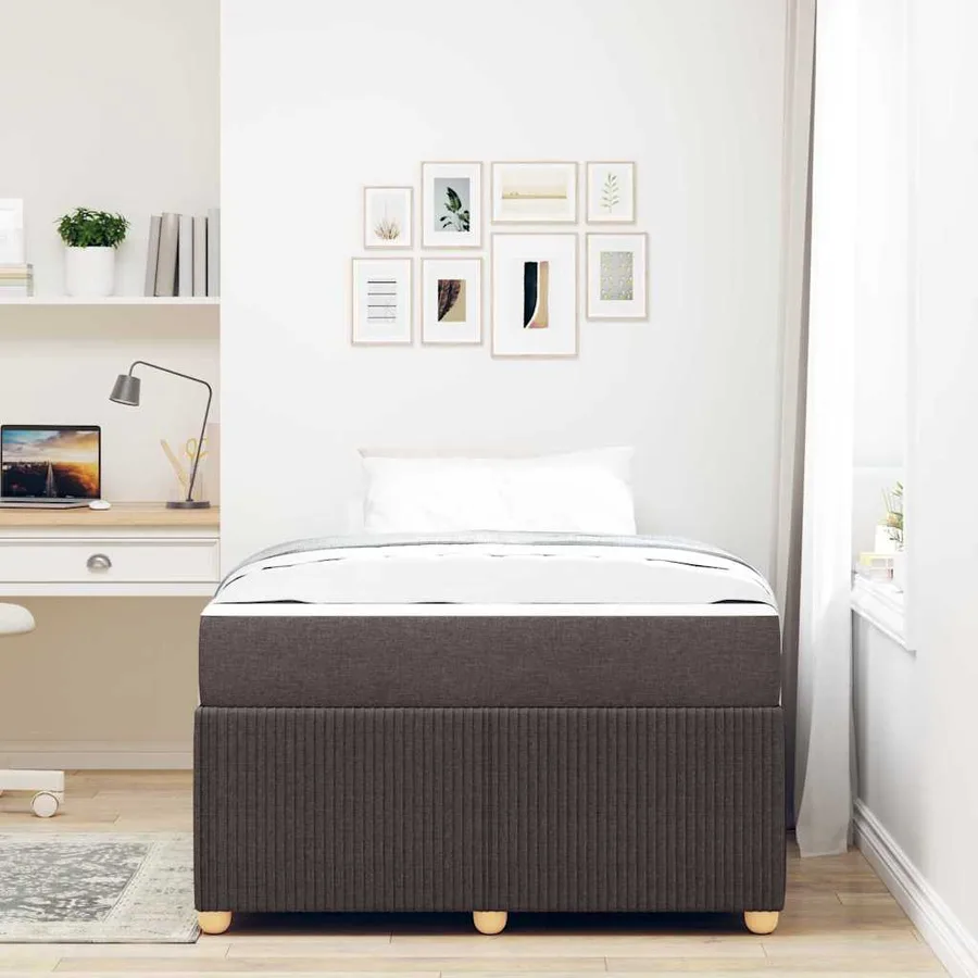 Cadre de lit avec matelas Marron foncé 120 x 200 cm tissu - 3