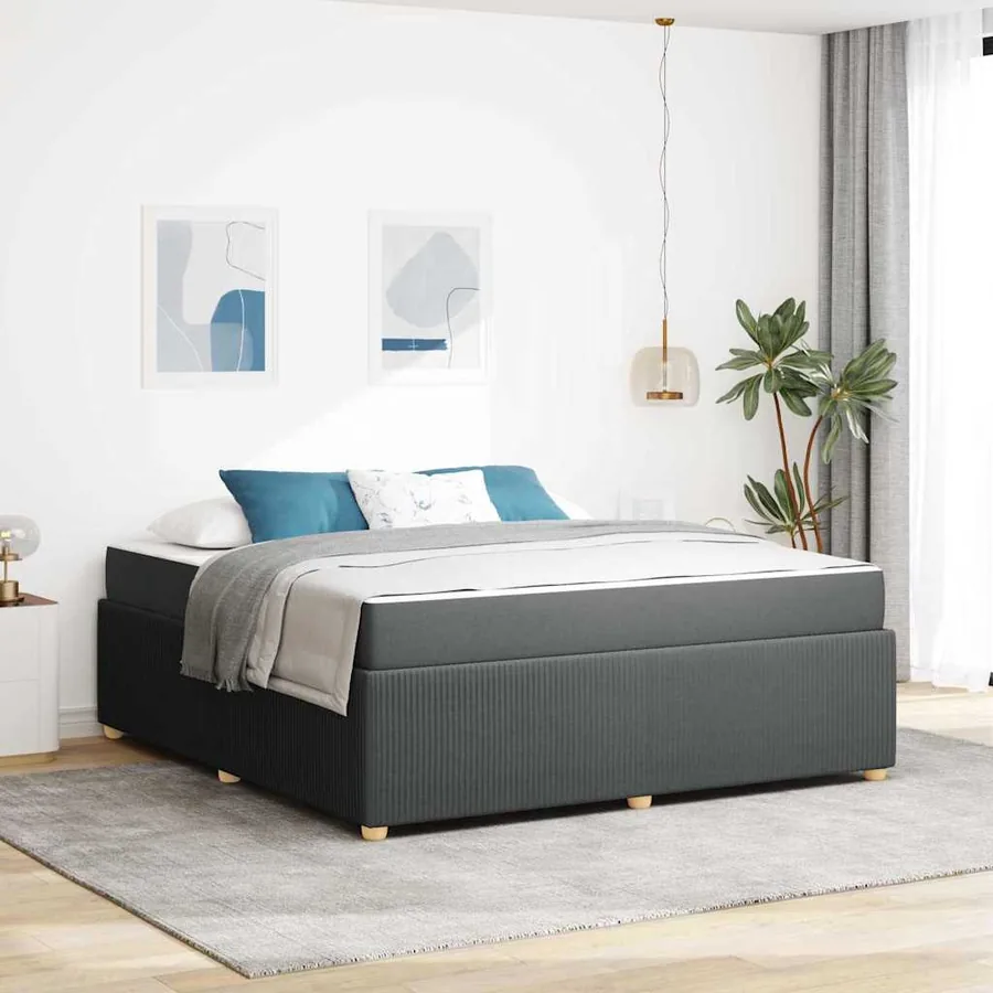 Cadre de lit avec matelas Gris foncé 180 x 200 cm tissu