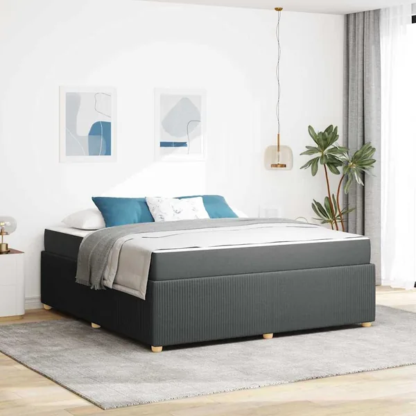Cadre de lit avec matelas Gris foncé 180 x 200 cm tissu