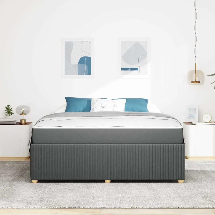Cadre de lit avec matelas Gris foncé 180 x 200 cm tissu - 3