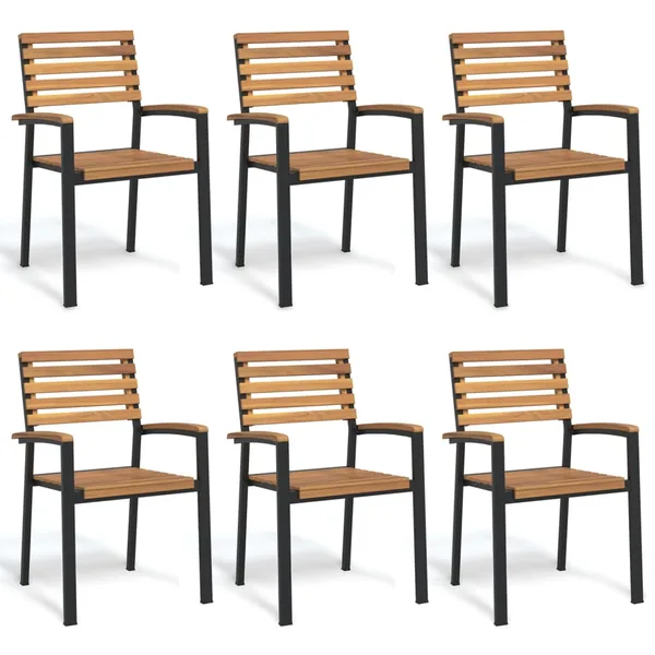 Chaises de jardin empilables lot de 6 bois d'acacia et métal