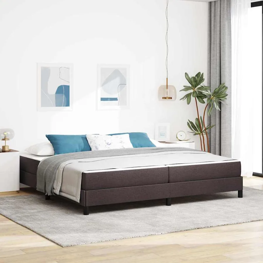 Lit à ressorts avec matelas Marron foncé 200 x 200 cm tissu