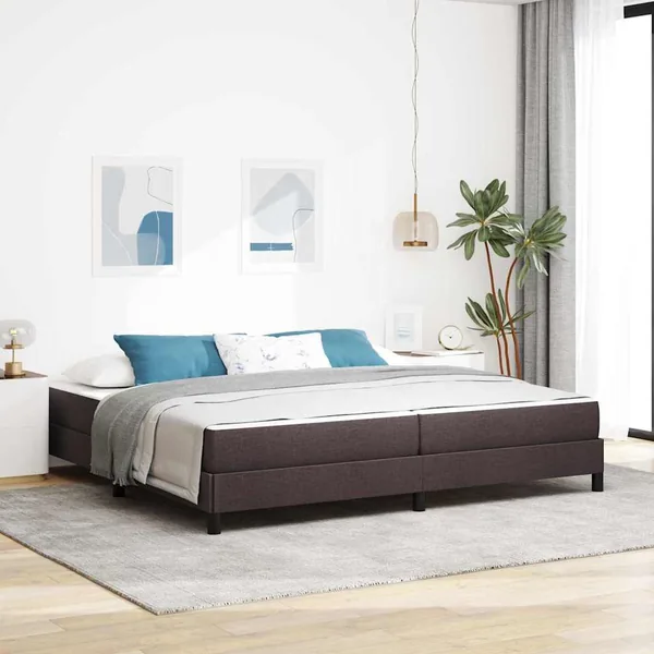 Lit à ressorts avec matelas Marron foncé 200 x 200 cm tissu