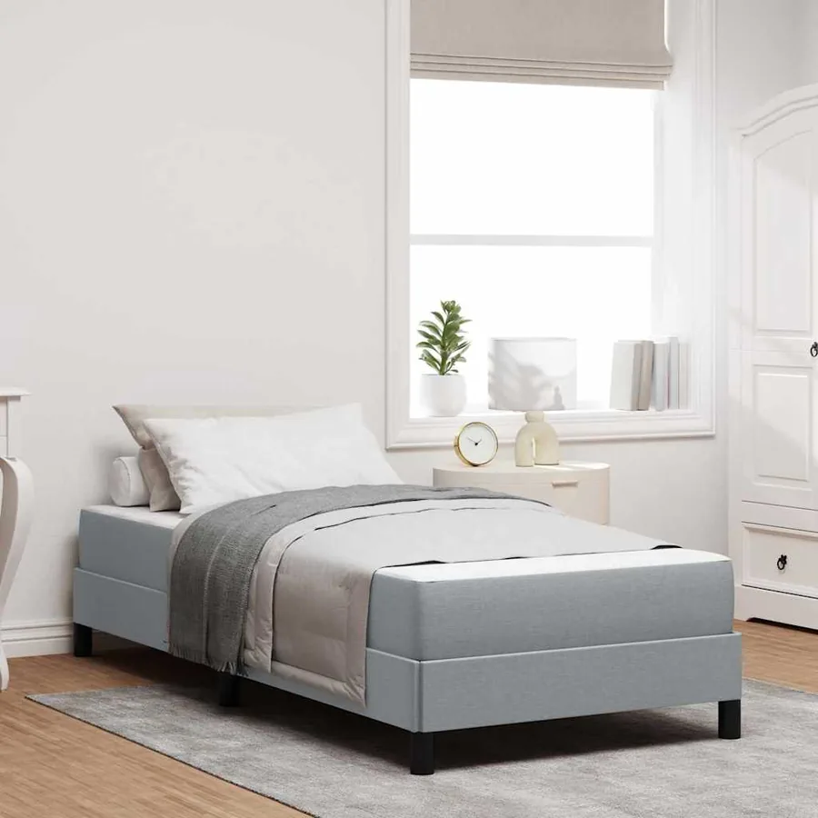 Lit à ressorts avec matelas Gris clair 100 x 200 cm tissu