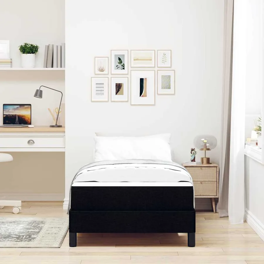 Lit à ressorts avec matelas Noir 100 x 200 cm tissu - 3