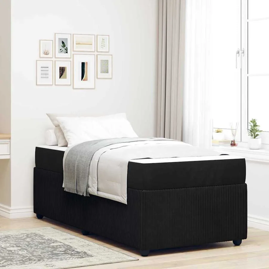 Cadre de lit avec matelas Noir 80 x 200 cm tissu