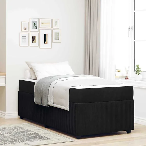 Cadre de lit avec matelas Noir 80 x 200 cm tissu