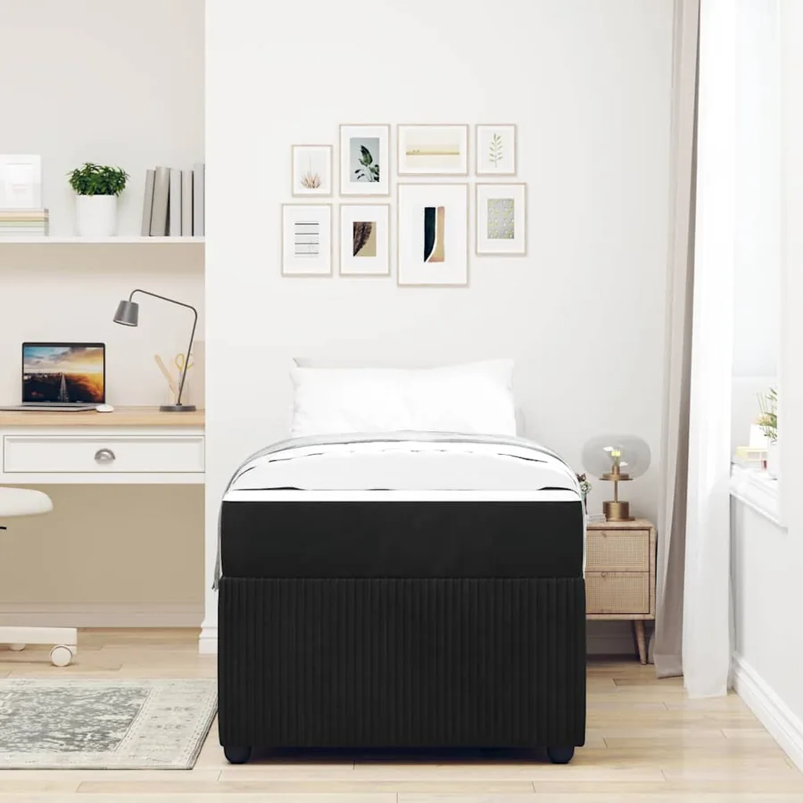 Cadre de lit avec matelas Noir 80 x 200 cm tissu - 3