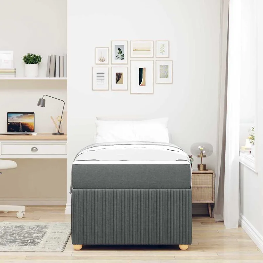 Cadre de lit avec matelas Gris foncé 90 x 190 cm tissu - 3
