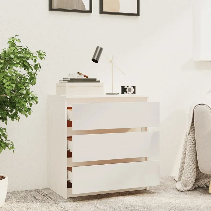 Table de chevet Blanc 60x36x64 cm Bois de pin massif - 7