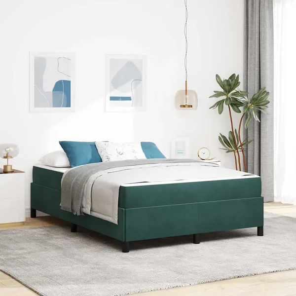 Cadre de lit avec matelas Vert foncé 140 x 190 cm tissu