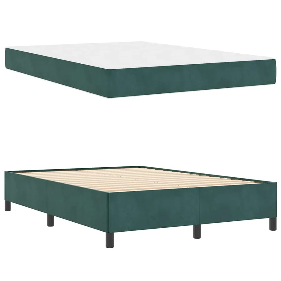 Cadre de lit avec matelas Vert foncé 140 x 190 cm tissu - 6