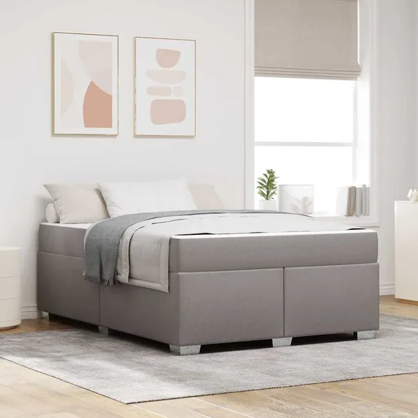 Cadre de lit avec matelas Taupe 160 x 200 cm tissu
