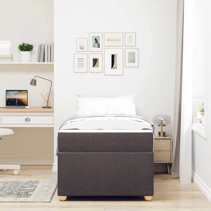 Cadre de lit avec matelas Marron foncé 90 x 200 cm tissu - 3